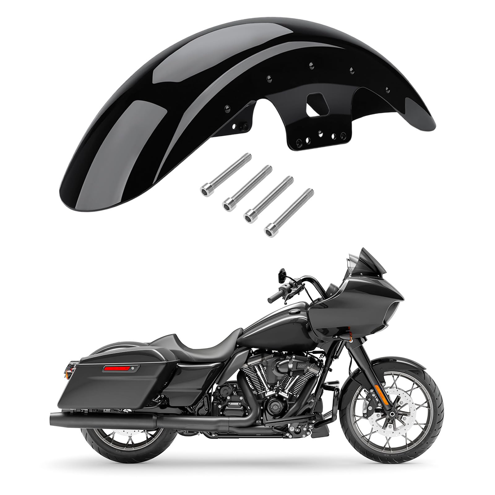 Photo 1 of 19" Front Fender Motorcycle Mudguard For Harley Touring CVO Electra Glide Road Glide Road King Street Glide 2014-2023 Painted Black, Metal