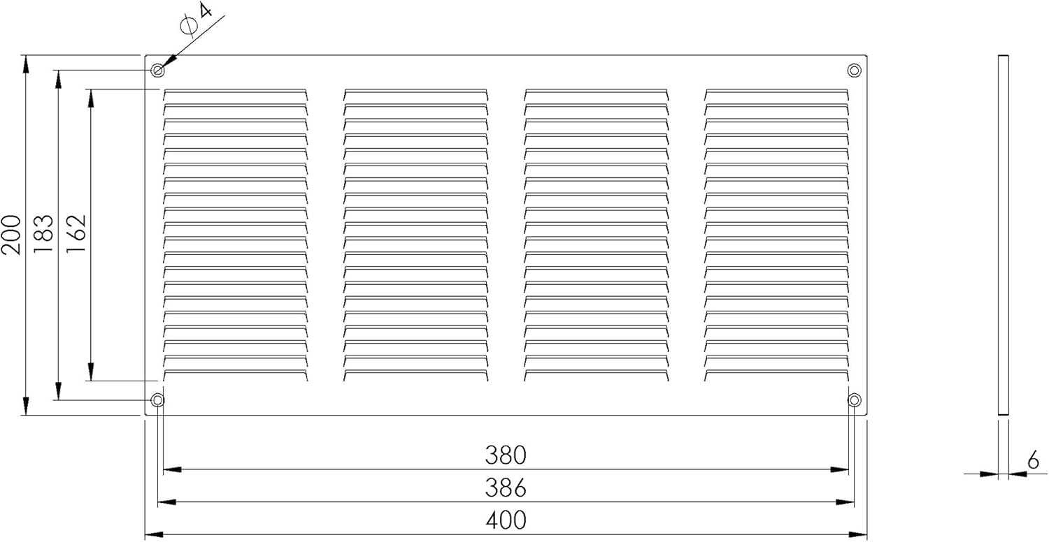 400x200mm / 16x8" inch Black Metal Air Vent Grille Cover with Insect Mesh - Ventilation Cover - Image 3