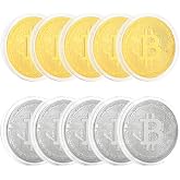 10 Pcs Bitcoin Commemorative Coin Gold Silver Plated with Case Collectible | Bitcoin Commemorative Coin, Gold and Silver Plated, Blockchain Cryptocurrency, BTC Collectible Coin