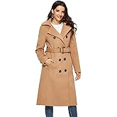 Escalier Womens Wool Coat Double Breasted Pea Coat Winter Long Trench Coat with Belt