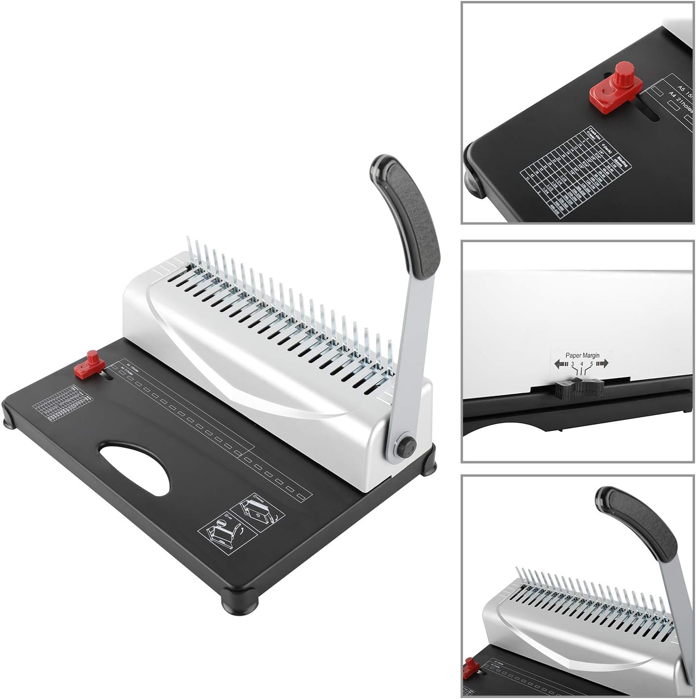 Heavy Duty 450 Pages 21 Rectangle Hole Paper Comb Binding Machine Manual Paper Punch Binder with Handle : Office Products