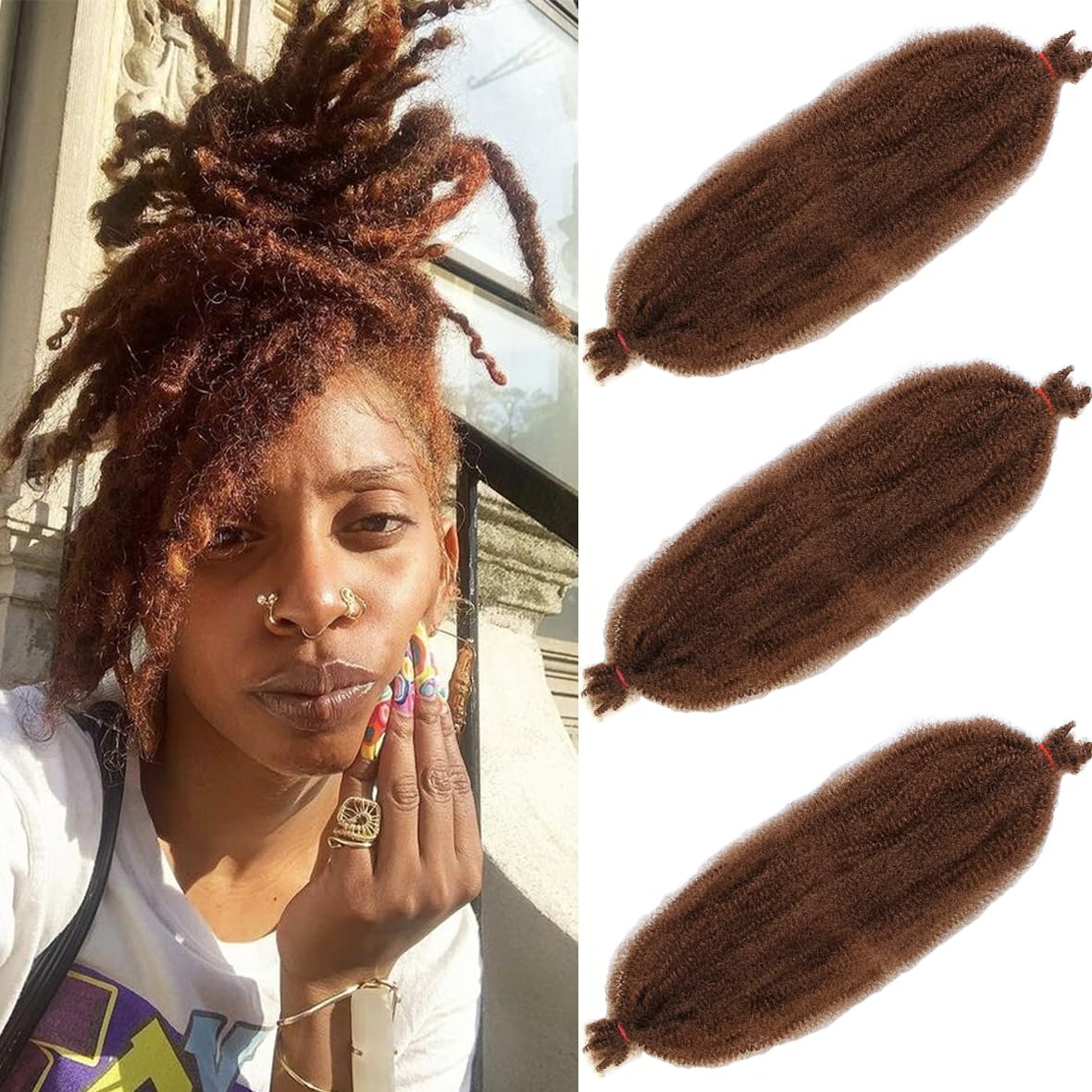 Leeven 12 Inch Springy Twist Hair for Afro Marley Locs 3 Packs Afro Kinky Curly Marley Braiding Hair Extensions Pre Separated Popping Spring Twist Crochet Hair for Distressed Locs /30#