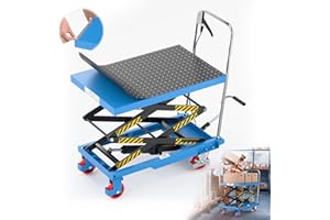 STURDON Hydraulic Lift Table Cart, Double Scissor Lift, 330 Lbs Capacity, 50" Height with Non-Slip Pad, 4 Safety Bumper PU Wheels, Ideal for Home, Garage, Supermarket, Factory, Warehouse, Construction