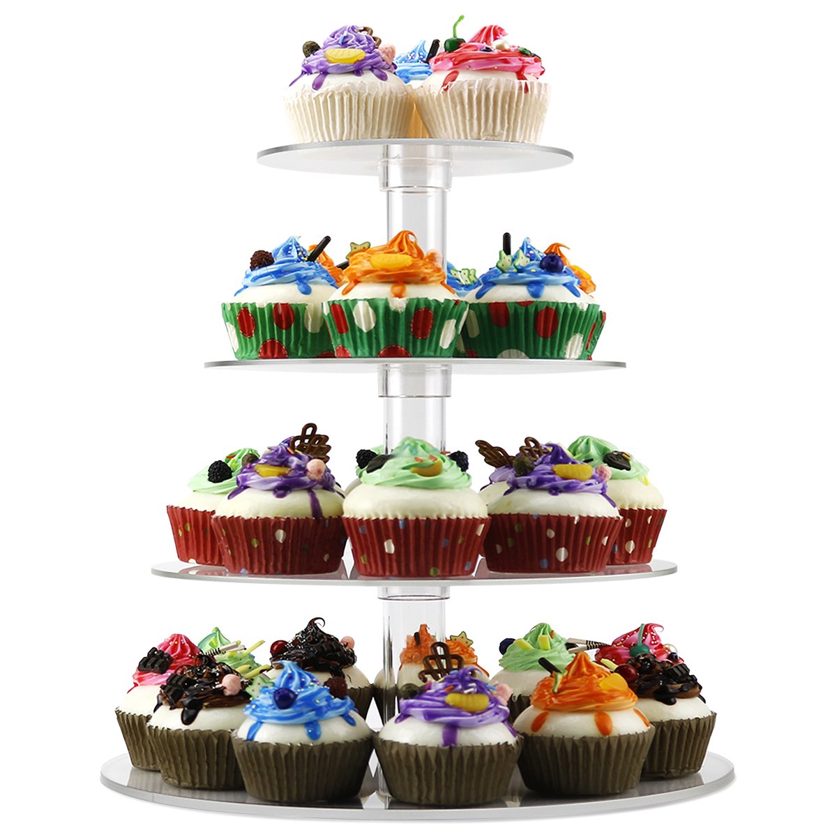 Cupcake Stand,4 Tiered Round Clear Acrylic Plastic Cupcake Stands Tower
