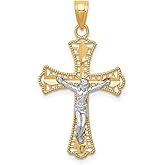 10k Real Gold Two-Tone Crucifix Cross Pendant for Men and Women – Detailed Faith Jewelry Christian Gold Necklace with Rhodium Trim Spiritual Religious Symbol Fine Craftsmanship Catholic Accessory