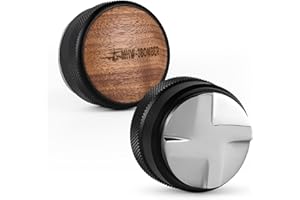 MHW-3BOMBER Espresso Coffee Distributor 53.35mm, Espresso Distribution Tool with Wooden Lid, Adjustable Height Coffee Leveler with Non-slip for 54mm Portafilters, Espresso Accessories T6091L4