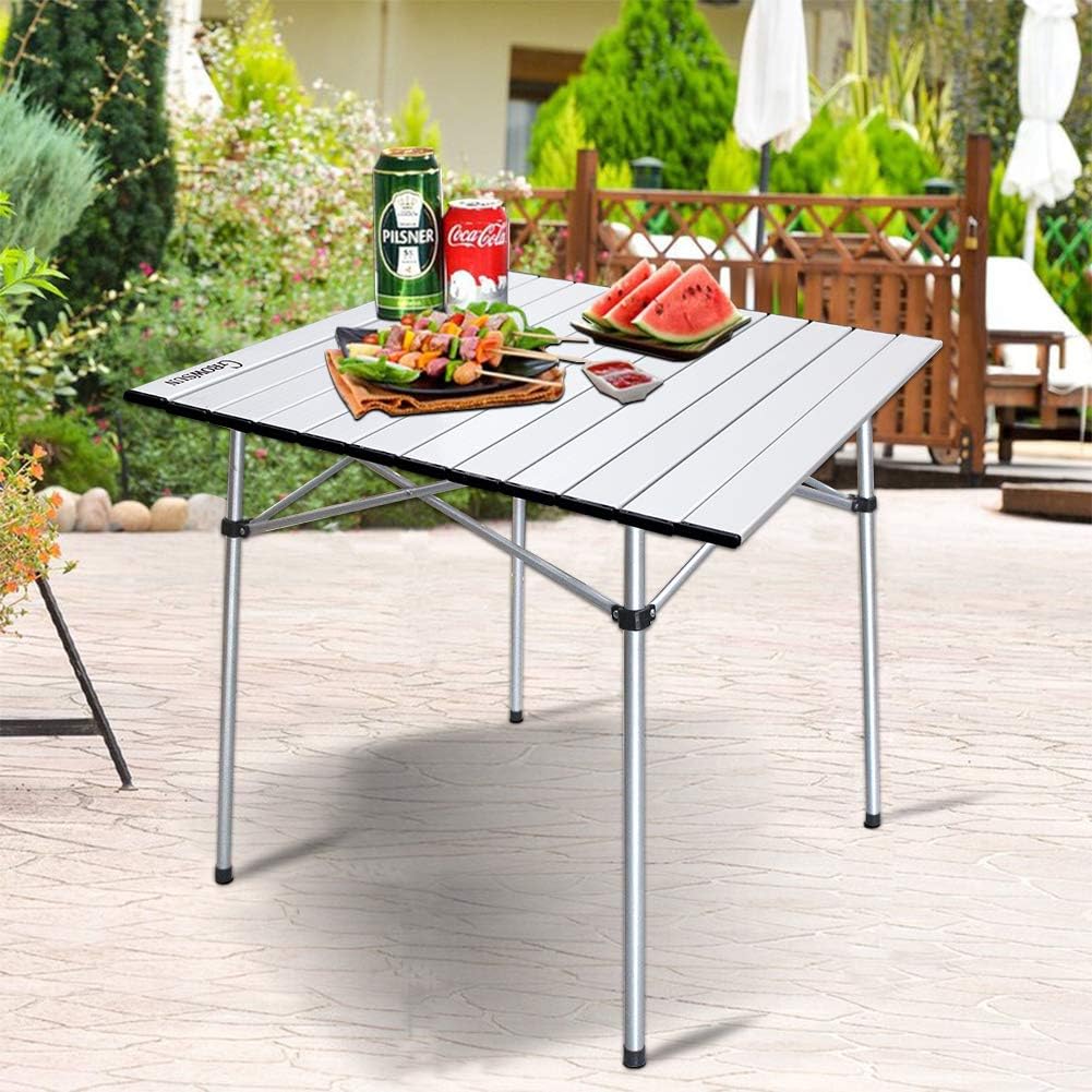 Growsun Folding Camping Table, Portable Aluminum Lightweight Square Camp Table w/Carry Bag for Outdoor and Indoor: Kitchen & Dining