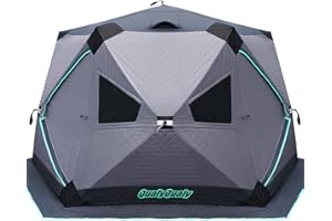 QualyQualy Ice Fishing Tent Insulated, 6 Sided Fishing Shelter for 6-7 Person, 77 Square Feet Pop-Up Ice Shanty Shack, Winter Windproof Hut Snow Hub with Carrying Bag