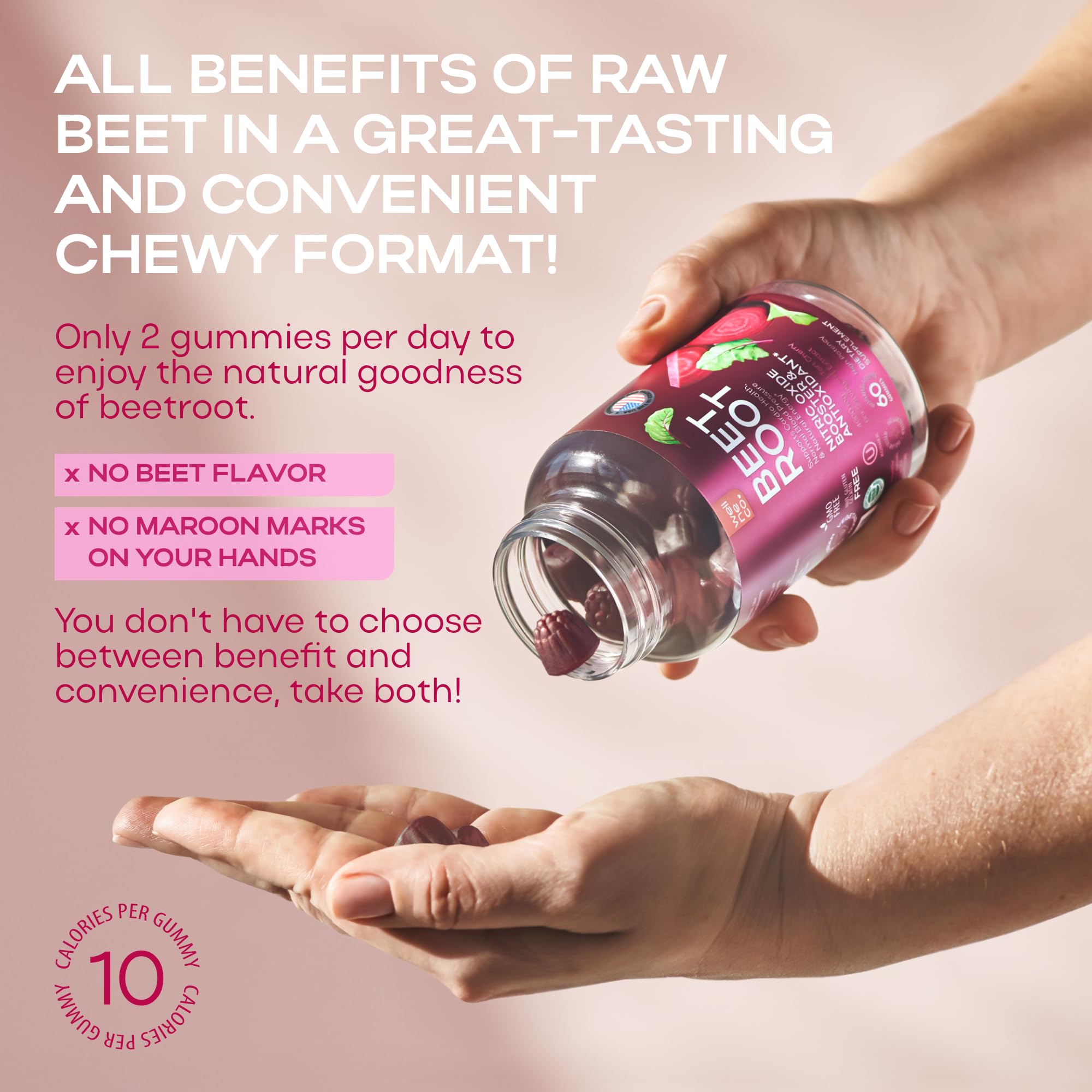 Beet Chews for High Blood Pressure - Beet Root Gummies Made in USA with Tart Cherry - Nitric Oxide Supplements for Energy and Cardio Health - Vegan, No GMO, Pectin Based - for Women and Men, 60 Pcs