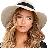 FURTALK Womens Beach Sun Straw Hat UV UPF 80+ Travel Foldable Brim Summer UV Hat