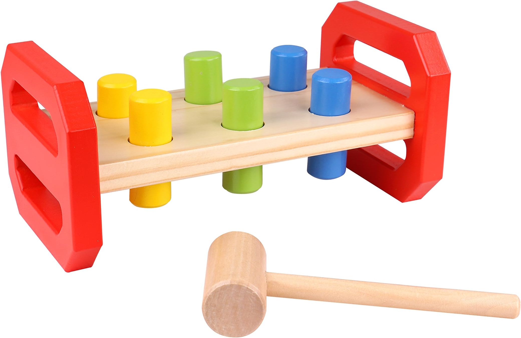 Wooden Pounding Bench Toy for Toddlers with Pound-Peg & Hammer & Colored Pegs Educational Toy TKB504