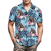 Lussues Nee Horse Hawaiian Shirts for Men,Button Down Beach Casual Shirts