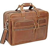 Men's Full Grain Leather Briefcase Large 17 Inch Business Travel Laptop Messenger Bag Tote with YKK Metal Zippers