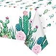 Breling 1 Piece Watercolor Cactus Tablecloth Plastic Waterproof Table Cover for Birthday Party Decorations Kitchen Dining Roo