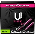 U by Kotex Click Compact Tampons, Super Absorbency, Unscented, 128 Count (8 Packs of 16) (Packaging May Vary)