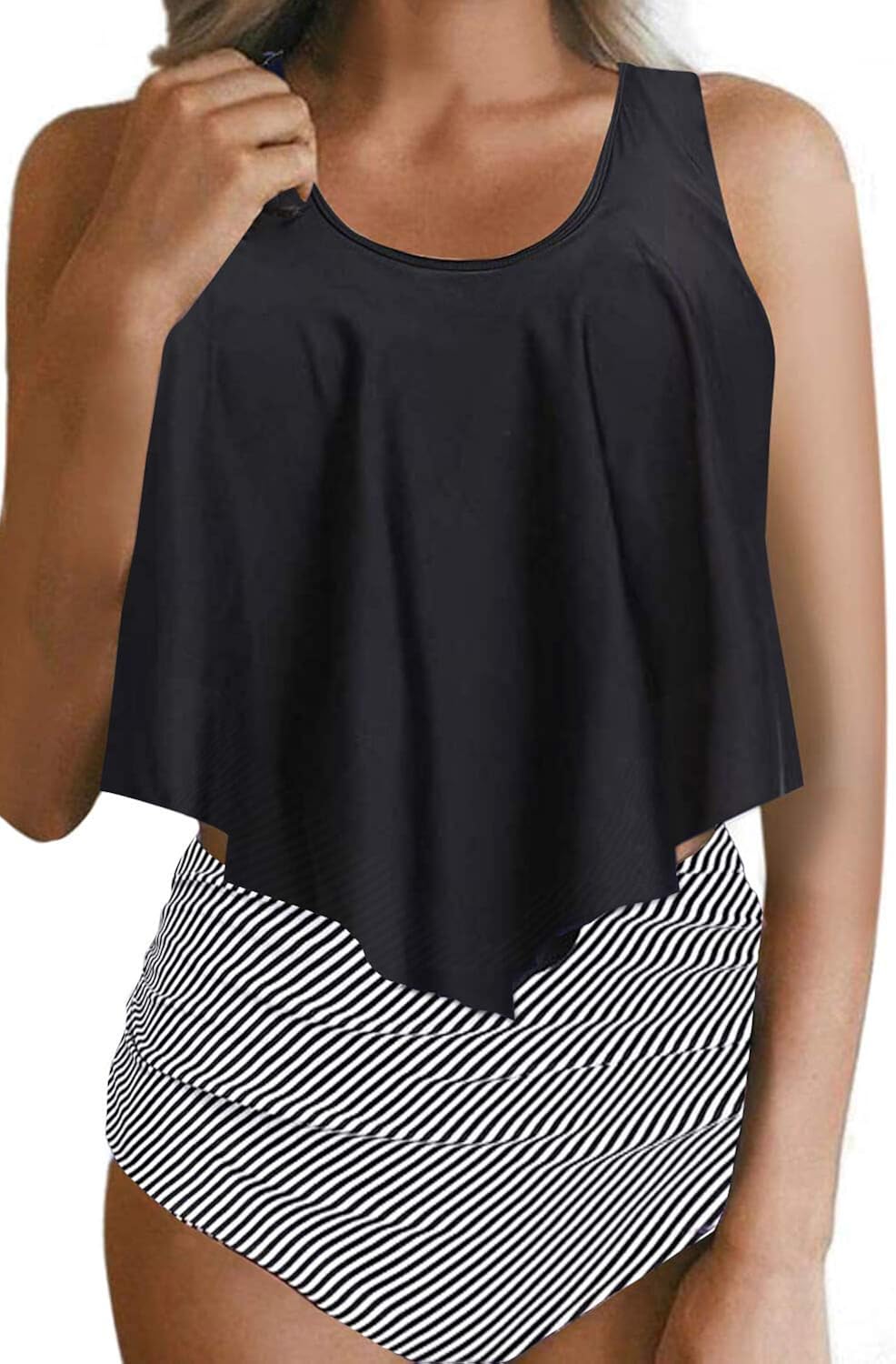 Dokotoo Tankini für Damen, hohe Taille Gr. 4244, Schwarz Amazon.de