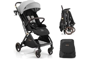 Gromast Gravity Folding Baby Stroller V2.0 - Portable Travel Toddler Stroller w/Adjustable Backrest, Canopy & Cup Holder, Lig