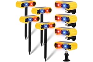 Qualirey 4 Pack Solar Outdoor Motion Sensor Alarm with Stake Animal Deterrent 2 x 129db Loud Noisemaker 13 Sound Detector Strobe Light, 4 Mode Dog Barking Alarm Sensor on Ground or Fence