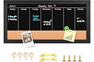 Aitakatta Magnetic Weekly Chalkboard Calendar and Cork Board,Black Wood Framed Combination Chalk Board and Bulletin Baoard for Walls, Blackboard Combo Board for Home Office and Wall Decor(BK,2040,1pc)