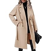 Danedvi Women Elegant Wool Pea Coat Lapel Collar Double Breasted Mid-Long Winter Overcoats with Belted Pockets