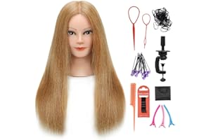 Armmu 100% Human Hair Mannequin Head with Stand, Hairdressers' Practice Training Head and Cosmotology Doll Head for Hairstyling and Braid (18 inches)- #27