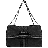 Farcauo Denim Purse for Women Trendy Jean Purses Large Denim Shoulder bag with Chain Strap