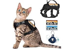 nanappice Tactical Cat Harness for Walking, Adjustable Escape Proof Pet Vest for Large Cat,Easy Control Breathable Cat Vest with Handle，Molle Patches (Black, L)