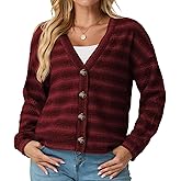 IWOLLENCE Women's Lightweight Cropped Cardigan V Neck Long Sleeve Waffle Knitted Button Up Sweater Tops Trendy