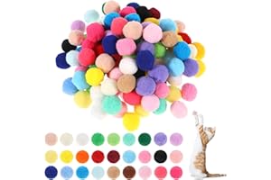 Xthrotsenk 100 Pcs Cat Toy Balls 1-inch Colorful Cat Pom Pom Balls Soft Interactive Kitten Ball Cats Exercise Toys Fuzzy Kitten Interactive Playing Quiet Toy for Cats Pet(2.5 cm)