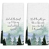 FIicy Rustic Mountain Cabin Decor Kitchen Towels Set of 2 - Mountain Dish Towels, Off All The Paths Decorative Hand Towels for Kitchen Bathroom, Camper Gifts Kitchen Bathroom Decor(16x24 Inch)