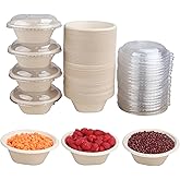 JAYEEY 16 oz Round Disposable salad bowls with lids, Sugarcane Fiber Paper Bowls take away food containers Plant Fibers Freezer Safe 50 Pack