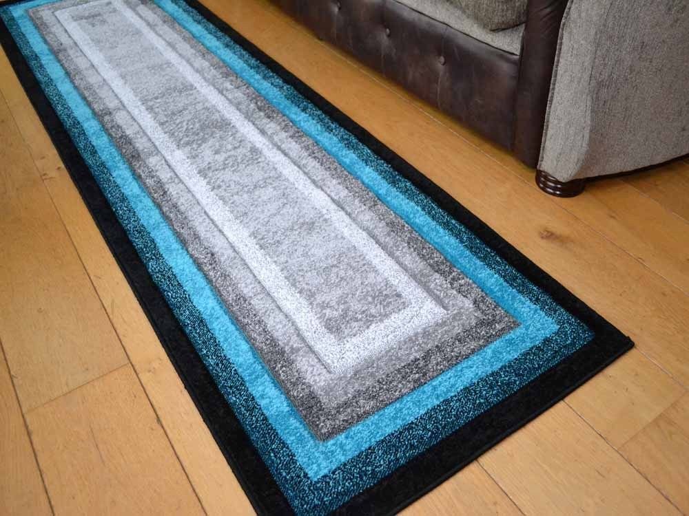 Modern Small Extra Large Sahara Teal Silver Grey Border Carved Quality