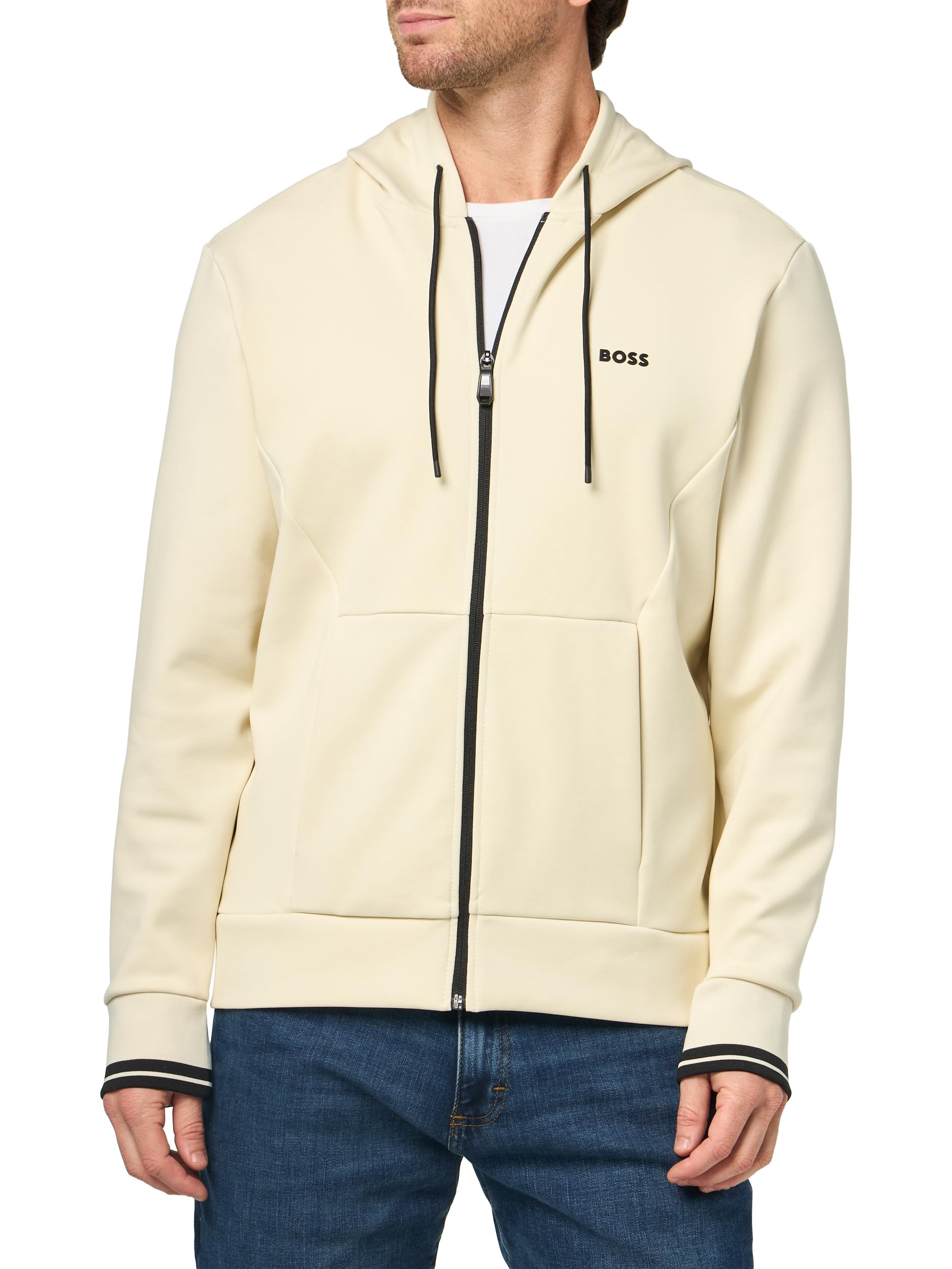 BOSS, Cotton Blend Hoodie Zone Sweatshirt, overnight oats, L