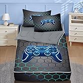 Nesker Twin Zipper Bedding, Gaming Gamepad Zipper Bedding Sets for Boys, 3pcs All in on one, Black Gamer Video Games Kids Comforter Set with Fitted Sheet and 2 Pillowcases