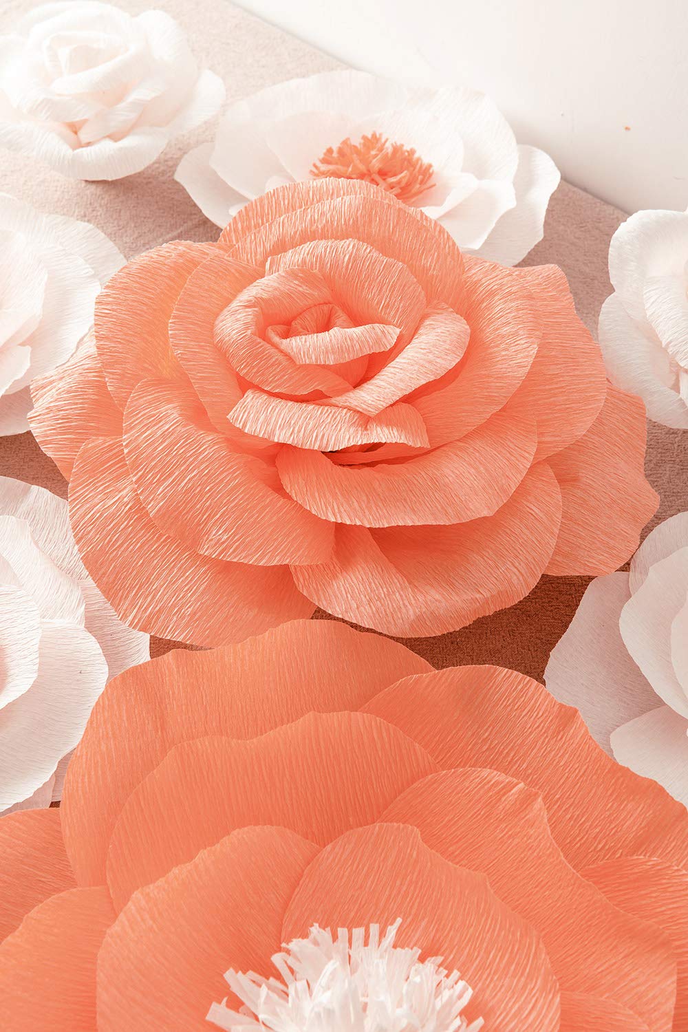 Giant Paper Flowers Decoration Of Wall White Champagne 8pcs 3d Large Handcrafted Paper Flowers Wall For Nursery Wall Decor Baby Shower Wedding Backdrop Bridal Shower Silk Flower Arrangements