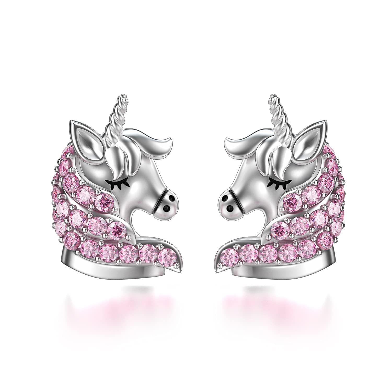 925 Sterling Silver Unicorn Stud Earrings, Unicorn Gifts for Girls Daughter Women (Pink)