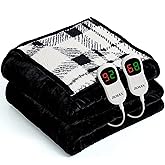 JKMAX Heated Electric Blanket Queen Size - 84"x90" Flannel Heating Blanket with 10 Heating Levels & 5 Time Settings Over-Heat Protection, Winter Warmer for Adults with ETL Certification(Black)