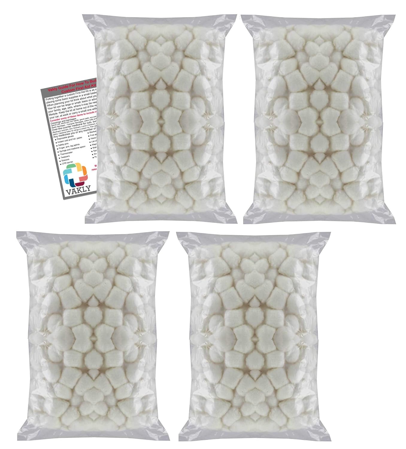 Medium Cotton Balls 4 Packs of 500 (2000 Total) + Vakly 1st
