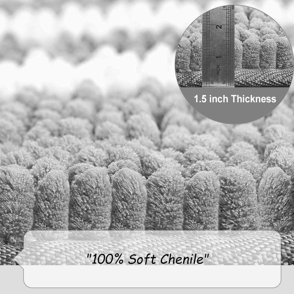 Bsicpro Chenille Bath Rug for Bathroom Shaggy Mat Shower Mats 32 x 21inch Super Non Slip Water Absorbent Carpet Stripe Pattern Plush Rugs for Tub, Shower, Bath Room (Grey): Kitchen & Dining