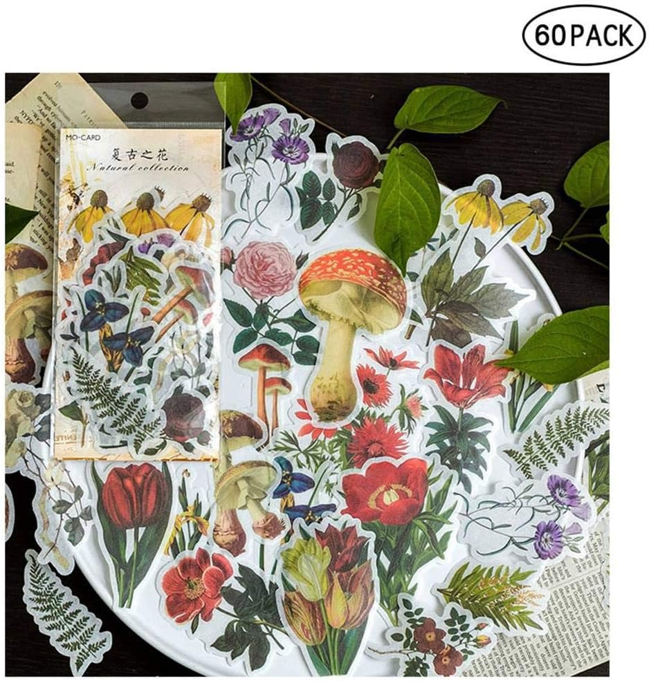 Geggur Ephemera Card Stock, Vintage Ephamera Pack 60PCS Scrapbook Note Stickers Easy Self-adhesive for Mixed Media, Notebook, Journal, Card Making, Letters