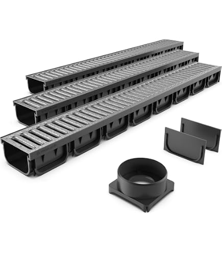 VEVOR Trench Drain System Channel Drain with Metal Grate 5.7x3.1 Inch