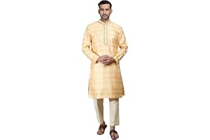 Filori Studio - Men's Traditional Motif Self Woven Design with Lace Detailing Long Kurta (Kurta Only)
