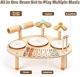 Vanplay Kids Wooden Drum Kit 9 in 1 3 Drums 2 Cymbals Xylophone Sticks view 2