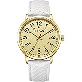 BOFAN Gold Nurse Watch for Nurse Medical Professionals,Womens,Doctors with Easy to Read Dial,Second Hand and 24 Hour,White Leather Strap,Water Resistant