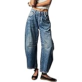 NARURAL Womens Baggy Boyfriend Jeans Vintage Wide Leg Mid Rise Barrel Denim Ankle Pants Cropped Jeans,Blue,XX-Large