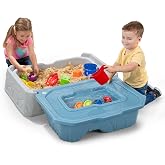 Simplay3 Mountain Road Adventure Sandbox for Kids Ages 1.5+, Includes 2 Monster Trucks and Hinged Cover, Double-Sided Sensory Play Table for Sand and Water
