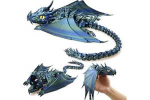 LehuoMaker 3D Printed Dragon with Wings, Fidget Dragon Toys, 3D Printed Animals, Flexible Articulated Winged Crystal Dragon Model,Home Office Decor Desktop Pet(Gradation Blue Green)