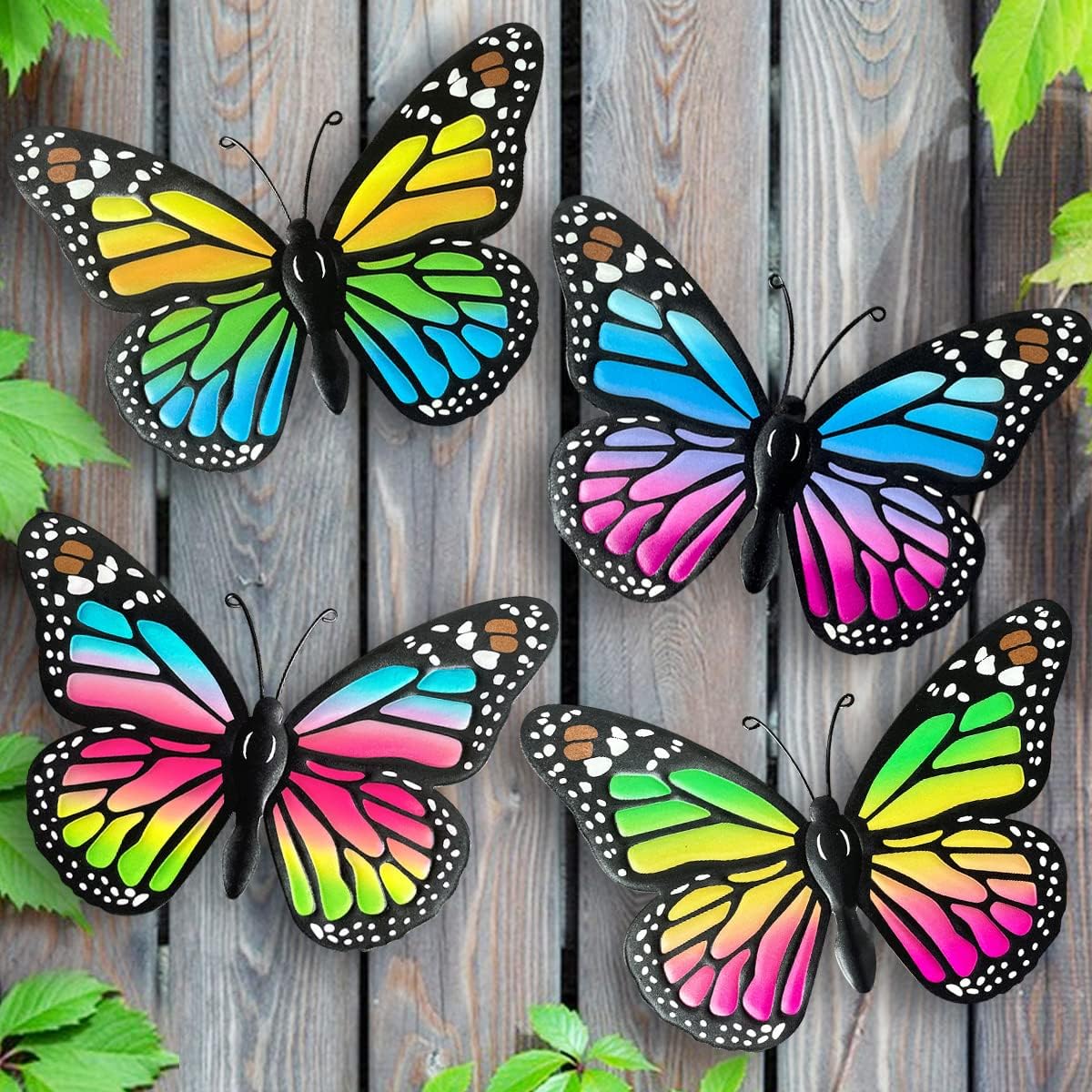 Plaques & Wall Art - EOORAU Metal Butterfly Wall Art Outdoor Decor - 4 Pack 9.8in Butterflies Wall Sculpture Hanging Decor for Home Yard Patio Garden Decoration (4 Colors)
