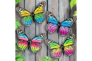 EOORAU Metal Butterfly Wall Art Outdoor Decor - 4 Pack Colorful Butterflies Wall Sculpture Hanging Decor for Home Yard Patio Garden Decorations, Idea Gifts for Mom Dad Friends