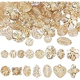 PH PandaHall 90pcs 15 Styles Transparent Acrylic Beads, Vintage Bohemian Oval Round Flower Spacer Beads with Golden Metal Enlaced for Bracelet Necklace Craft Jewelry Making, 818mm